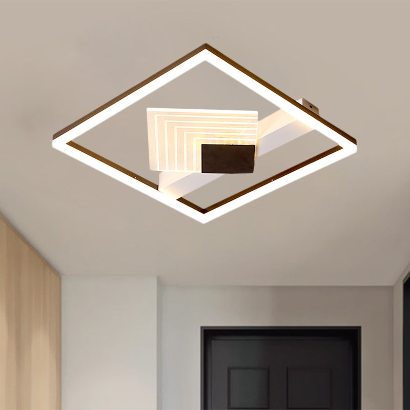 Contemporary LED Ceiling Mounted with Metallic Shade Gold/Black Square Flush Light in Warm/White Light, 16"/19.5" L Black Clearhalo 'Ceiling Lights' 'Close To Ceiling Lights' 'Close to ceiling' 'Flush mount' Lighting' 1392347