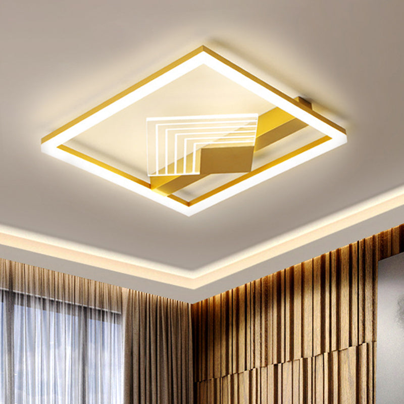 Contemporary LED Ceiling Mounted with Metallic Shade Gold/Black Square Flush Light in Warm/White Light, 16"/19.5" L Gold Clearhalo 'Ceiling Lights' 'Close To Ceiling Lights' 'Close to ceiling' 'Flush mount' Lighting' 1392352