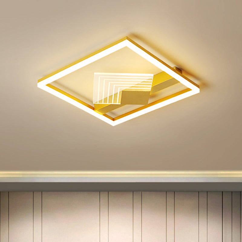 Contemporary LED Ceiling Mounted with Metallic Shade Gold/Black Square Flush Light in Warm/White Light, 16"/19.5" L Clearhalo 'Ceiling Lights' 'Close To Ceiling Lights' 'Close to ceiling' 'Flush mount' Lighting' 1392353