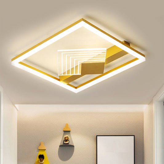 Contemporary LED Ceiling Mounted with Metallic Shade Gold/Black Square Flush Light in Warm/White Light, 16"/19.5" L Clearhalo 'Ceiling Lights' 'Close To Ceiling Lights' 'Close to ceiling' 'Flush mount' Lighting' 1392354