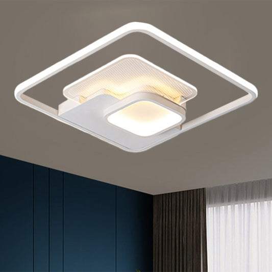 Metallic Square Flush Lamp Modern Black and White/White LED Ceiling Mounted in Warm/White Light, 16.5"/20.5" Wide White Clearhalo 'Ceiling Lights' 'Close To Ceiling Lights' 'Close to ceiling' 'Flush mount' Lighting' 1392366