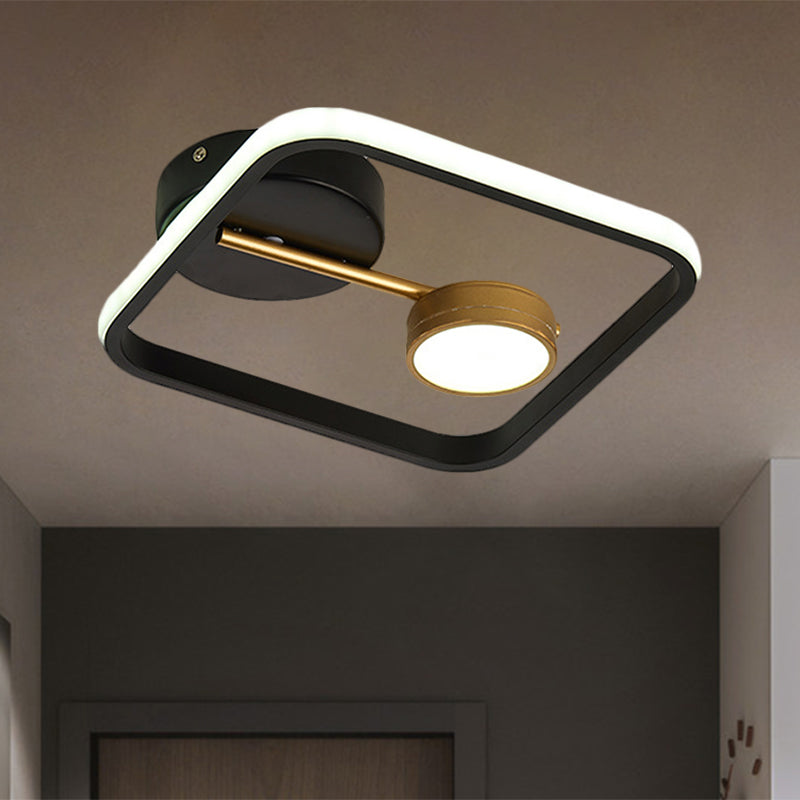 Minimalist LED Flush Mount with Metal Shade Black and White/Black and Gold Square Light Fixture Ceiling, Warm/White Light Black-Gold Clearhalo 'Ceiling Lights' 'Close To Ceiling Lights' 'Close to ceiling' 'Flush mount' Lighting' 1392382