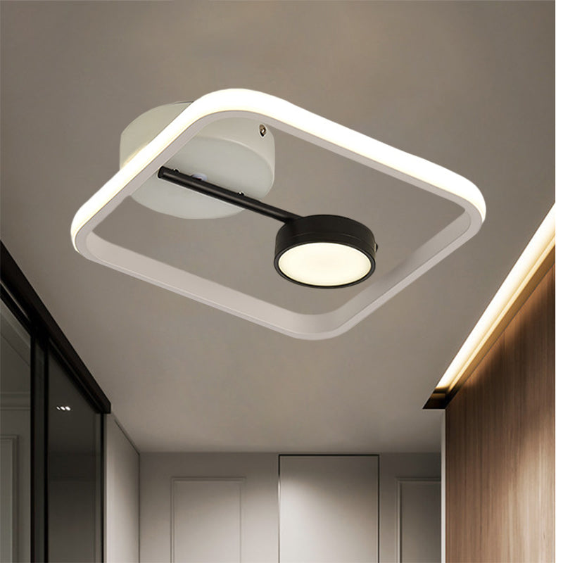 Minimalist LED Flush Mount with Metal Shade Black and White/Black and Gold Square Light Fixture Ceiling, Warm/White Light Black-White Clearhalo 'Ceiling Lights' 'Close To Ceiling Lights' 'Close to ceiling' 'Flush mount' Lighting' 1392386