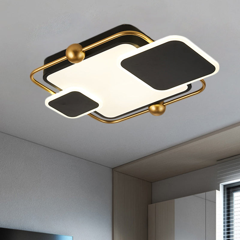 Metallic Rectangular Ceiling Light Modernist Black/Gold and Black LED Flush Mount in Warm/White Light, 19.5"/23.5" Long Black-Gold Clearhalo 'Ceiling Lights' 'Close To Ceiling Lights' 'Close to ceiling' 'Flush mount' Lighting' 1392390