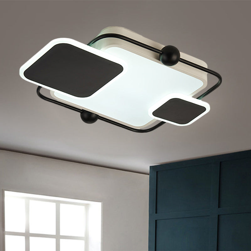 Metallic Rectangular Ceiling Light Modernist Black/Gold and Black LED Flush Mount in Warm/White Light, 19.5"/23.5" Long Black Clearhalo 'Ceiling Lights' 'Close To Ceiling Lights' 'Close to ceiling' 'Flush mount' Lighting' 1392395