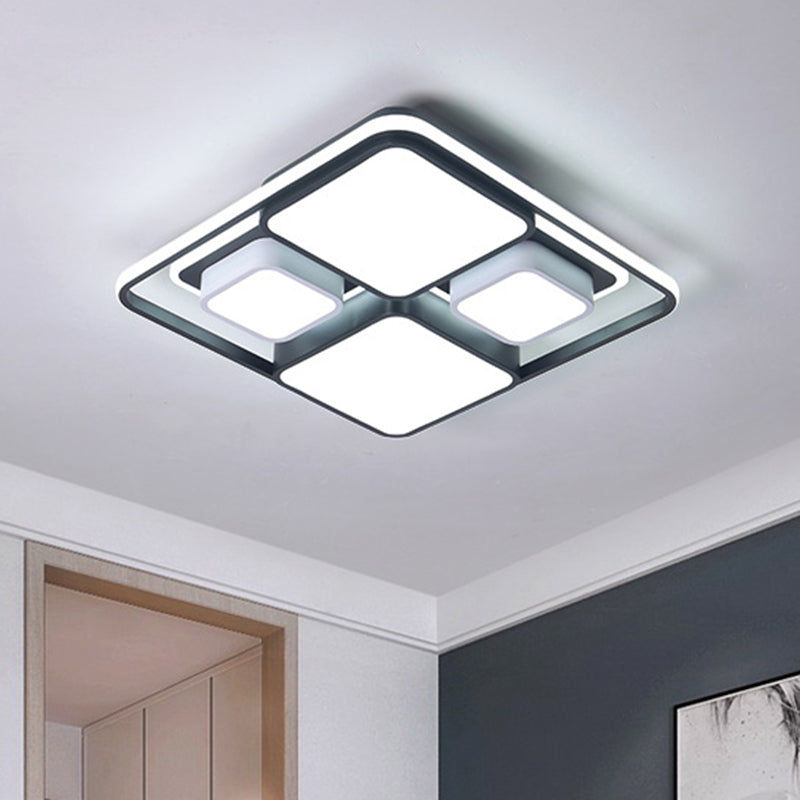 Squared/Rectangle Flush Lighting Modern Metallic Black and White LED Ceiling Lamp, 16.5"/20.5"/35.5" Long Black-White Clearhalo 'Ceiling Lights' 'Close To Ceiling Lights' 'Close to ceiling' 'Flush mount' Lighting' 1392403