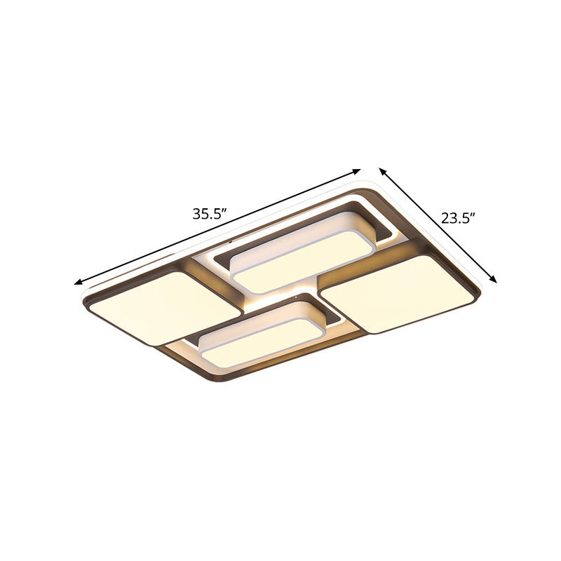 Squared/Rectangle Flush Lighting Modern Metallic Black and White LED Ceiling Lamp, 16.5"/20.5"/35.5" Long Clearhalo 'Ceiling Lights' 'Close To Ceiling Lights' 'Close to ceiling' 'Flush mount' Lighting' 1392412