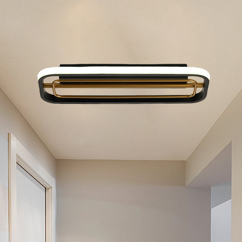 Rectangle Flush Mounted Modern Metallic Black and White/Black and Gold LED Ceiling Light in Warm/White Light, 16"/23.5" L Black-Gold Clearhalo 'Ceiling Lights' 'Close To Ceiling Lights' 'Close to ceiling' 'Flush mount' Lighting' 1392424