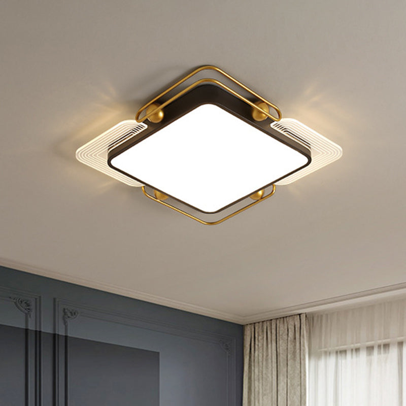 Square/Rectangular Flush Lighting Modernist Metal LED Ceiling Mounted in Black and Gold, 16.5"/20.5"/35.5" Dia Black-Gold Clearhalo 'Ceiling Lights' 'Close To Ceiling Lights' 'Close to ceiling' 'Flush mount' Lighting' 1392435