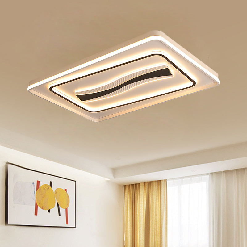 Rectangle Living Room Flush Mount Metallic LED Modernist Light Fixtures Ceiling in White and Black, Warm/White Light Black-White Clearhalo 'Ceiling Lights' 'Close To Ceiling Lights' 'Close to ceiling' 'Flush mount' Lighting' 1392445