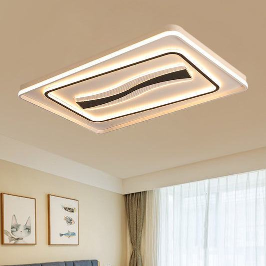 Rectangle Living Room Flush Mount Metallic LED Modernist Light Fixtures Ceiling in White and Black, Warm/White Light Clearhalo 'Ceiling Lights' 'Close To Ceiling Lights' 'Close to ceiling' 'Flush mount' Lighting' 1392446