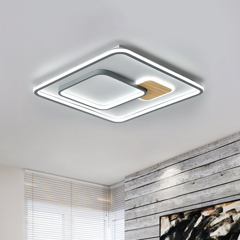 Contemporary LED Flush Mount with Metal Shade White Rectangle/Squared Ceiling Mount in Warm/White Light, 16.5"/20.5"/35.5" L Clearhalo 'Ceiling Lights' 'Close To Ceiling Lights' 'Close to ceiling' 'Flush mount' Lighting' 1392450