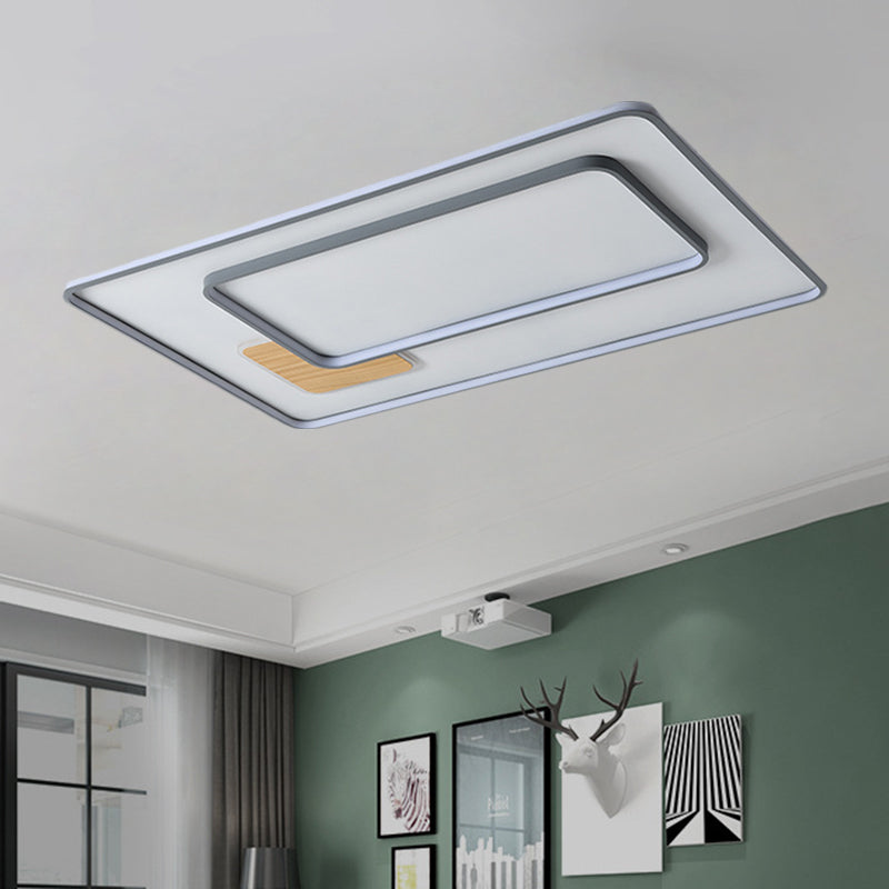 Contemporary LED Flush Mount with Metal Shade White Rectangle/Squared Ceiling Mount in Warm/White Light, 16.5"/20.5"/35.5" L Clearhalo 'Ceiling Lights' 'Close To Ceiling Lights' 'Close to ceiling' 'Flush mount' Lighting' 1392456