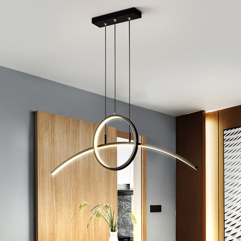 Simple Thin-Line Chandelier Lamp Metal Dining Table LED Ceiling Hanging Light Fixture in Black/Gold, Warm/White Light Clearhalo 'Ceiling Lights' 'Chandeliers' 'Modern Chandeliers' 'Modern' Lighting' 1392497