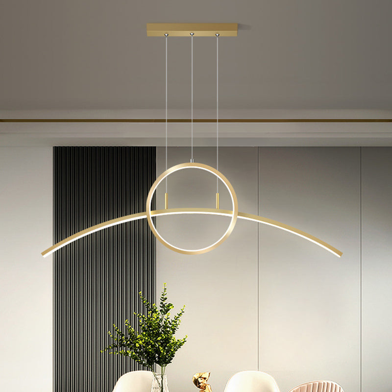 Simple Thin-Line Chandelier Lamp Metal Dining Table LED Ceiling Hanging Light Fixture in Black/Gold, Warm/White Light Gold Clearhalo 'Ceiling Lights' 'Chandeliers' 'Modern Chandeliers' 'Modern' Lighting' 1392500