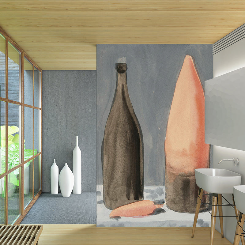 Whole the Explanation Drawing Murals Surreal Inspiring Still Life Wall Decor in Orange-Grey Orange-Gray Clearhalo 'Wall Decor' 'Wall Mural' 1392837