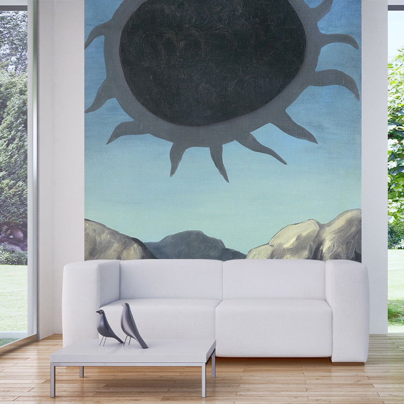 Surrealistic Sun Painting Mural Decal in Grey-Blue Living Room Wall Covering, Optional Size Gray-Blue Clearhalo 'Wall Decor' 'Wall Mural' 1392842