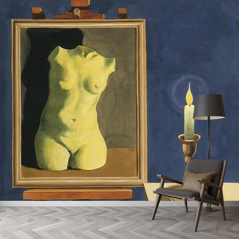 Surrealist Nude Painting Wallpaper Mural for Accent Wall Customized Wall Covering in Yellow-Blue Clearhalo 'Wall Decor' 'Wall Mural' 1392868