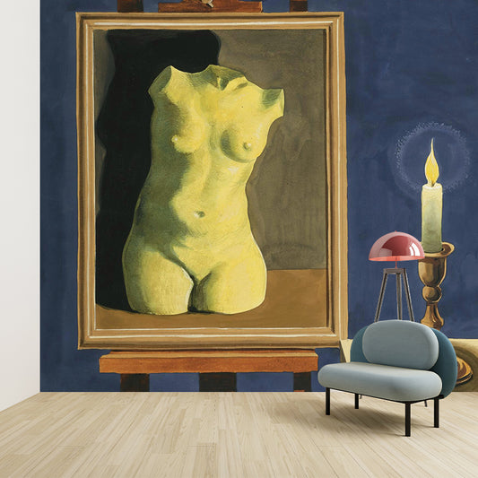 Surrealist Nude Painting Wallpaper Mural for Accent Wall Customized Wall Covering in Yellow-Blue Clearhalo 'Wall Decor' 'Wall Mural' 1392869