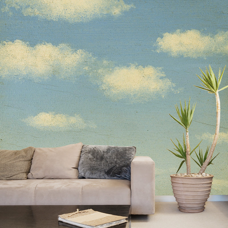 Sunny Day Wallpaper Mural in Blue-White Surrealism Wall Covering for Accent Wall Clearhalo 'Wall Decor' 'Wall Mural' 1392878