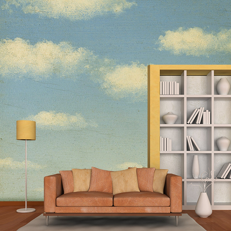 Sunny Day Wallpaper Mural in Blue-White Surrealism Wall Covering for Accent Wall Clearhalo 'Wall Decor' 'Wall Mural' 1392879