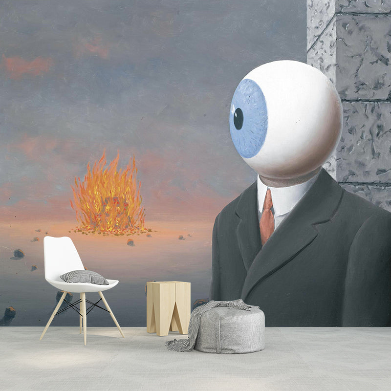 Surreal Eyeball Man Wall Mural for Bedroom Custom Size Wall Decoration in Black-Grey Clearhalo 'Wall Decor' 'Wall Mural' 1392888