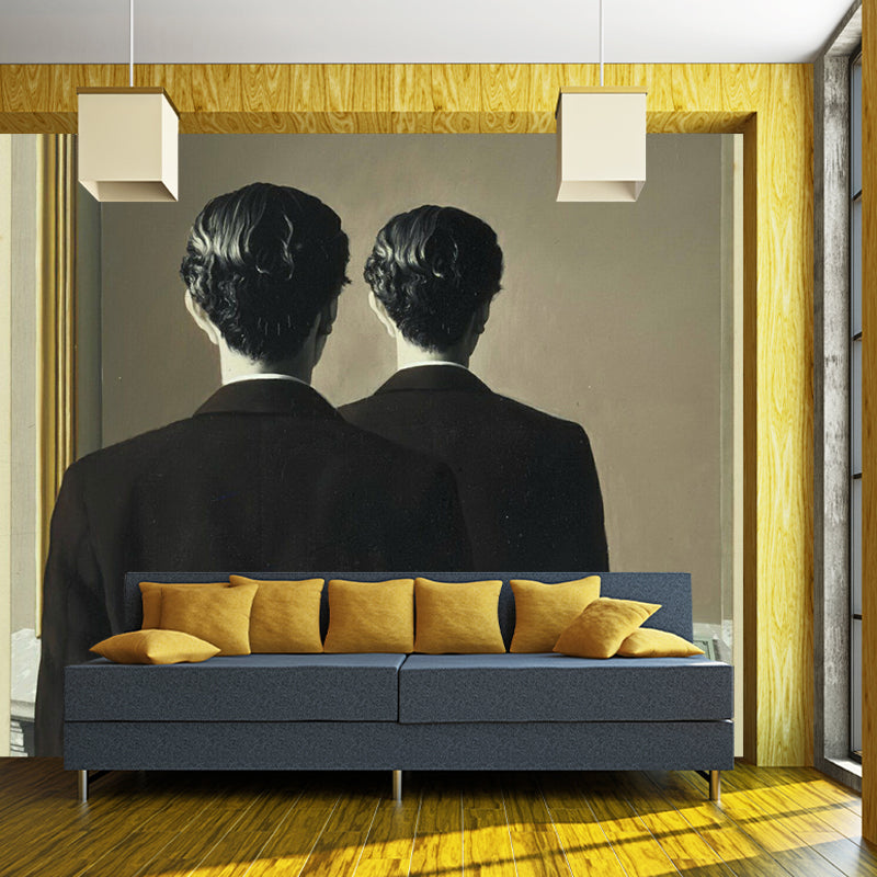 Surrealist Mirror Wallpaper Murals for Living Room Customized Wall Art in Black-Brown Black-Brown Clearhalo 'Wall Decor' 'Wall Mural' 1392947