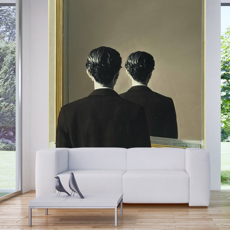 Surrealist Mirror Wallpaper Murals for Living Room Customized Wall Art in Black-Brown Clearhalo 'Wall Decor' 'Wall Mural' 1392949