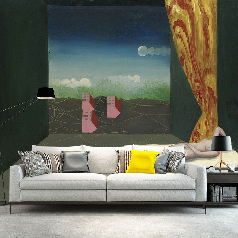 Surrealism Art Gallery Mural Decal Grey-Green Living Room Wall Covering, Made to Measure Gray-Green Clearhalo 'Wall Decor' 'Wall Mural' 1392992