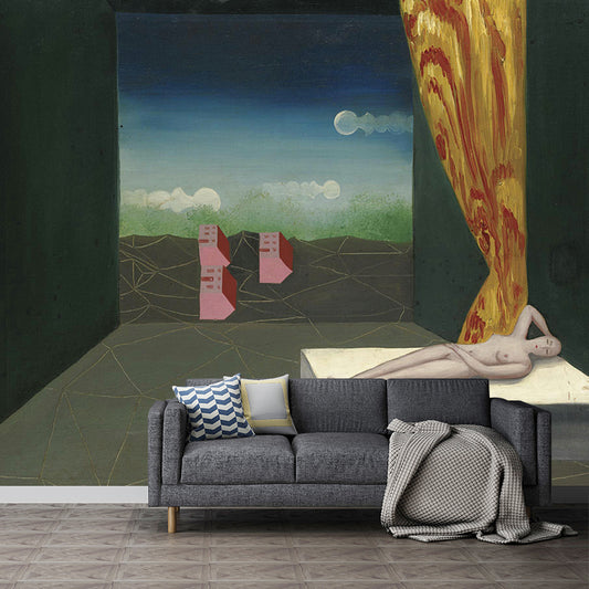 Surrealism Art Gallery Mural Decal Grey-Green Living Room Wall Covering, Made to Measure Clearhalo 'Wall Decor' 'Wall Mural' 1392994