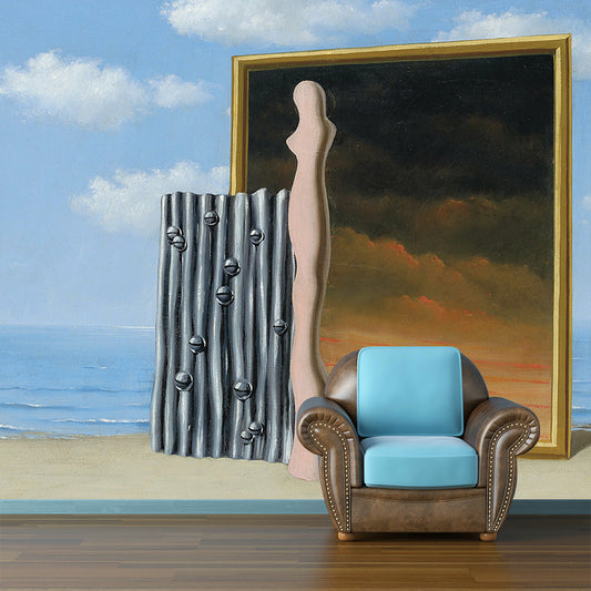 Yellow-Blue Surrealist Mural Wallpaper Full-Size Composition on a Sea Shore Painting Wall Decor for Home Clearhalo 'Wall Decor' 'Wall Mural' 1393008