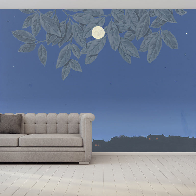 Surrealist Evening Painting Wall Murals Blue Moisture Resistant Wall Covering for Home Clearhalo 'Wall Decor' 'Wall Mural' 1393064