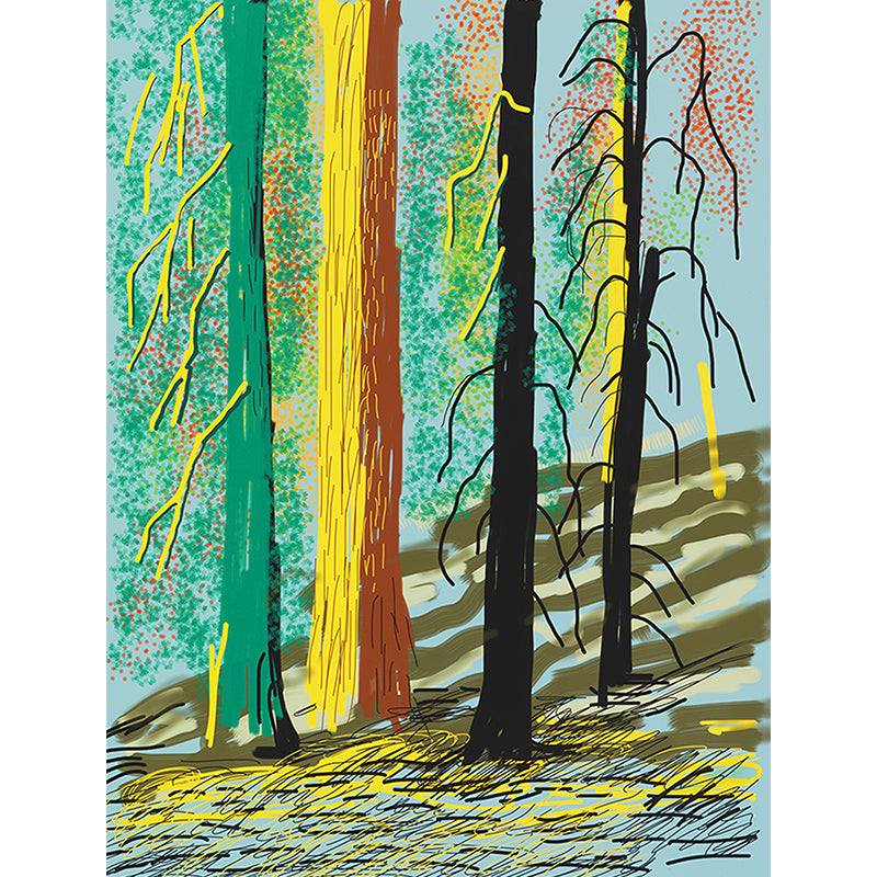 Art Deco Yosemite Trees Murals for Bedroom Customized Wall Covering in Red-Yellow-Green Clearhalo 'Wall Decor' 'Wall Mural' 1393200