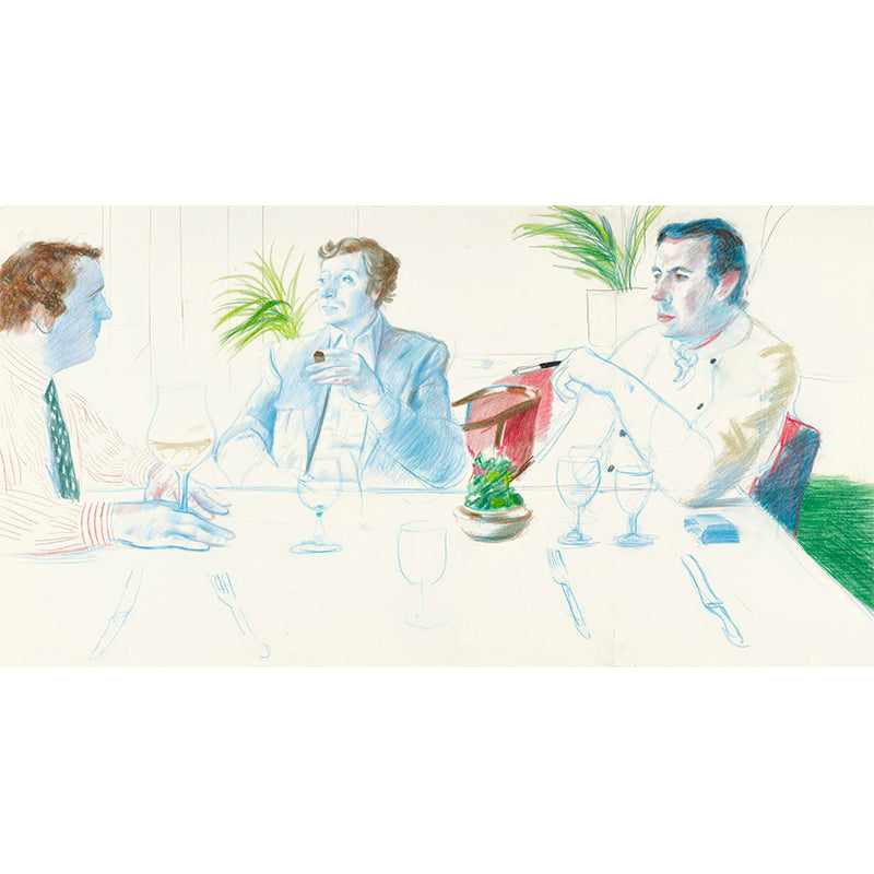 Art the Dining Gentlemen Mural Wallpaper Blue-Green Pencil Drawing Wall Covering for Home Clearhalo 'Wall Decor' 'Wall Mural' 1393375