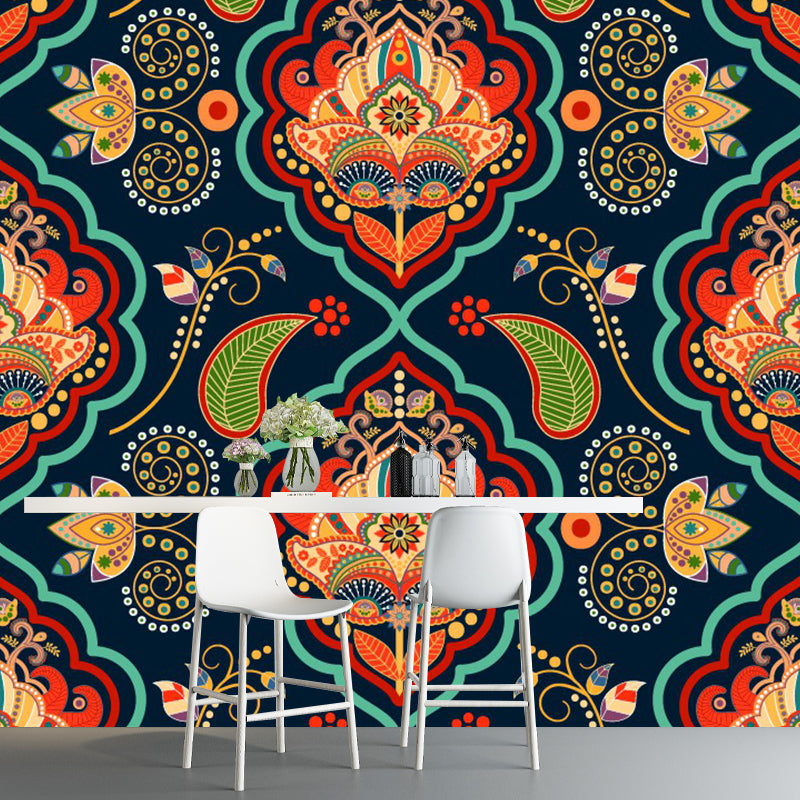 Whole Bohemian Style Mural Wallpaper Red-Orange Botanical Wall Covering, Custom Made Clearhalo 'Wall Decor' 'Wall Mural' 1393444