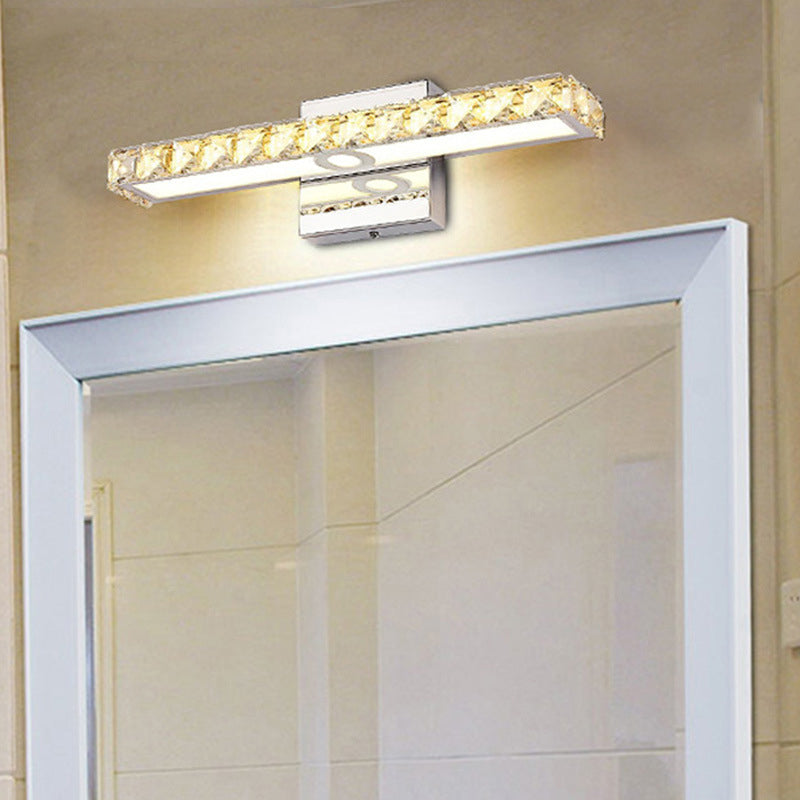 Contemporary 1 Light Vanity Light with Crystal Shade Silver/Champagne Linear Wall Sconce in Warm/White Light for Bathroom Champagne Clearhalo 'Modern wall lights' 'Modern' 'Vanity Lights' 'Wall Lights' Lighting' 139345