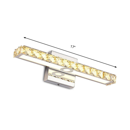 Contemporary 1 Light Vanity Light with Crystal Shade Silver/Champagne Linear Wall Sconce in Warm/White Light for Bathroom Clearhalo 'Modern wall lights' 'Modern' 'Vanity Lights' 'Wall Lights' Lighting' 139349