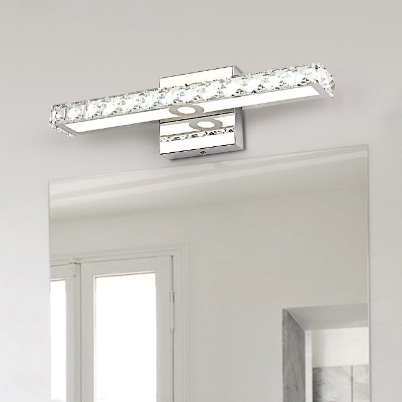 Contemporary 1 Light Vanity Light with Crystal Shade Silver/Champagne Linear Wall Sconce in Warm/White Light for Bathroom Silver Clearhalo 'Modern wall lights' 'Modern' 'Vanity Lights' 'Wall Lights' Lighting' 139350