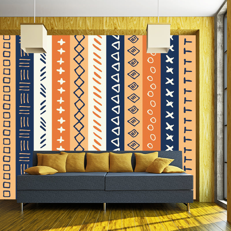 Whole Stripes Wall Covering Mural Bohemia Ethnic Geometric Wall Decor in Blue-Orange-Yellow Blue-Orange-Yellow Clearhalo 'Wall Decor' 'Wall Mural' 1393502