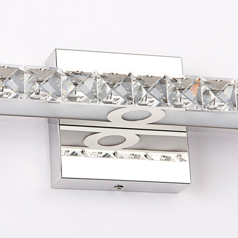 Contemporary 1 Light Vanity Light with Crystal Shade Silver/Champagne Linear Wall Sconce in Warm/White Light for Bathroom Clearhalo 'Modern wall lights' 'Modern' 'Vanity Lights' 'Wall Lights' Lighting' 139353