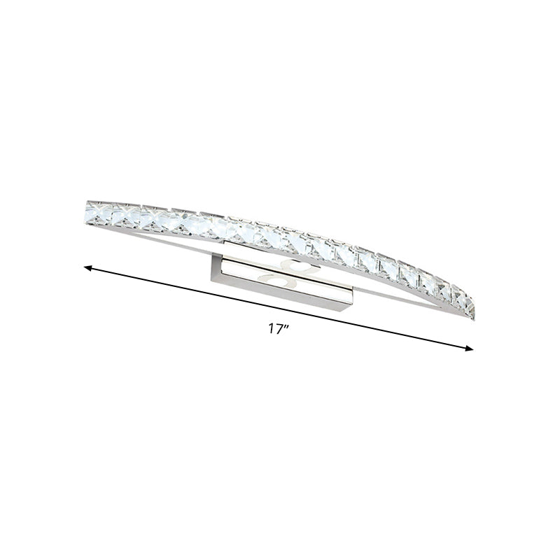 Bow Shaped Vanity Lighting Contemporary Crystal Silver Wall Sconce Light in Warm/White Light for Bathroom, 17"/21"/27.5" Wide Clearhalo 'Modern wall lights' 'Modern' 'Vanity Lights' 'Wall Lights' Lighting' 139357