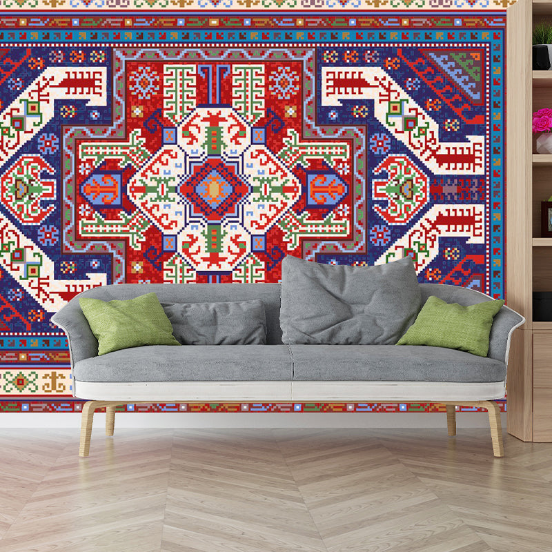 Symmetry Abstract Pattern Mural Decal Bohemian Non-Woven Wall Covering in Red-Blue Clearhalo 'Wall Decor' 'Wall Mural' 1393573