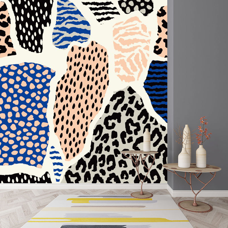 Animal Skin Print Mural Decal Orange-Blue Boho Chic Wall Art for Living Room, Size Optional Clearhalo 'Wall Decor' 'Wall Mural' 1393598