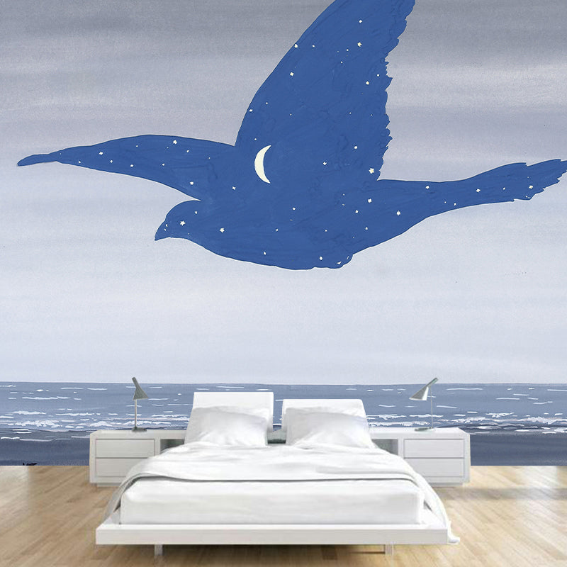 Surrealistic Sea Gull Wallpaper Murals Grey-Blue Moisture Resistant Wall Covering for Bedroom Clearhalo 'Wall Decor' 'Wall Mural' 1393654