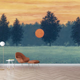 Sunset over a Lawn Murals in Yellow-Green Surreal Wall Covering for Home Decoration Clearhalo 'Wall Decor' 'Wall Mural' 1393664