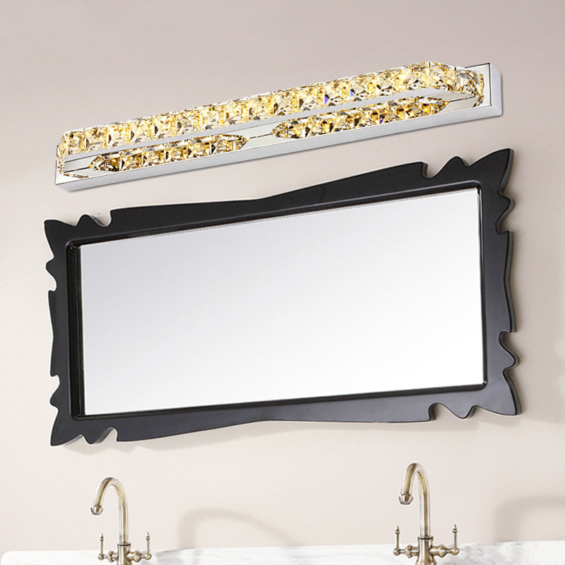 Linear Wall Mounted Light Modern Clear/Amber Crystal Vanity Sconce in Warm/White Light for Bathroom, 16"/22"/27" Long Amber Clearhalo 'Modern wall lights' 'Modern' 'Vanity Lights' 'Wall Lights' Lighting' 139367