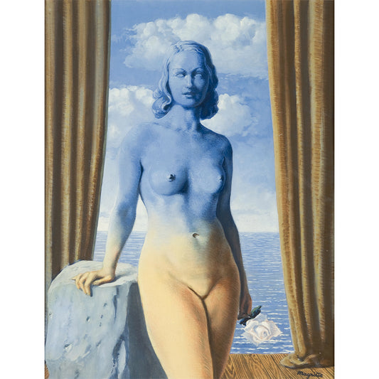 Surreal Naked Woman Portrait Murals Yellow-Blue Seacoast Background Wall Art for Bedroom Clearhalo 'Wall Decor' 'Wall Mural' 1393680