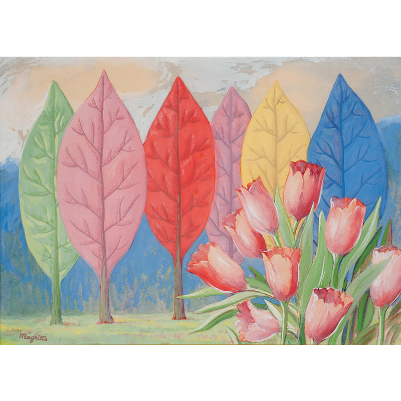 Leaf Tree and Tulip Murals Decal Multicolored Surrealism Wall Art for Living Room Clearhalo 'Wall Decor' 'Wall Mural' 1393740