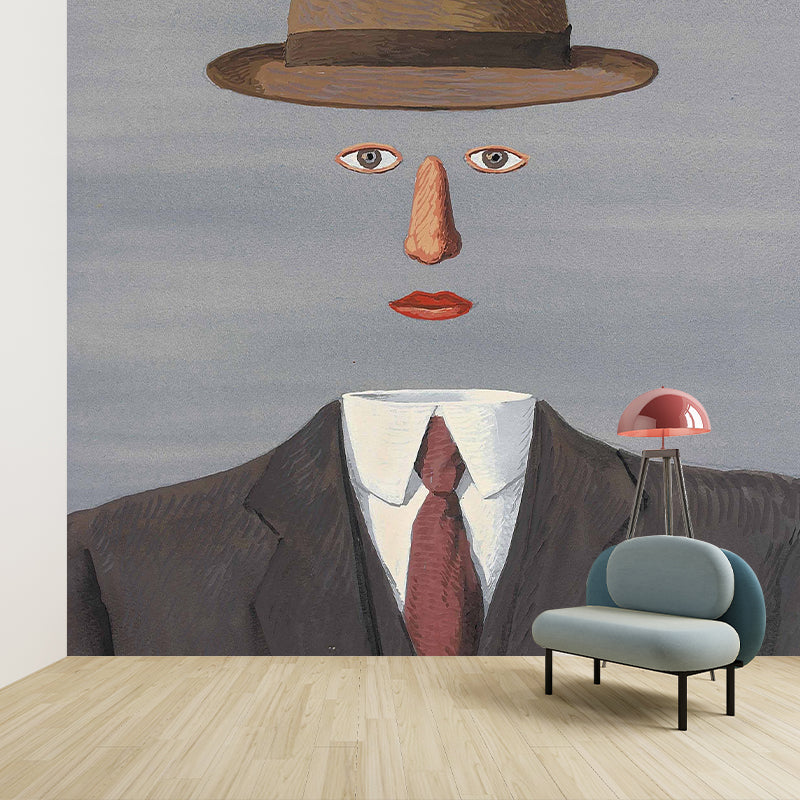 Surrealist Man without Face Murals for Home Gallery Personalized Wall Art in Black-Grey Black-Gray Clearhalo 'Wall Decor' 'Wall Mural' 1393757