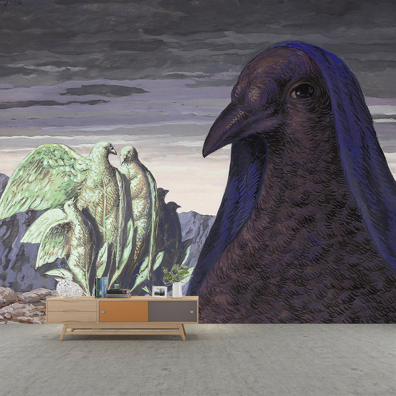 Big Pigeon The Messenger Murals Purple-Green Non-Woven Wall Covering, Washable, Custom Print Clearhalo 'Wall Decor' 'Wall Mural' 1393768